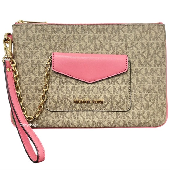 Michael Kors Jet Set Large 2 In 1 Card Case Wristlet Clutch Tea Rose Pink MK - Picture 5 of 5